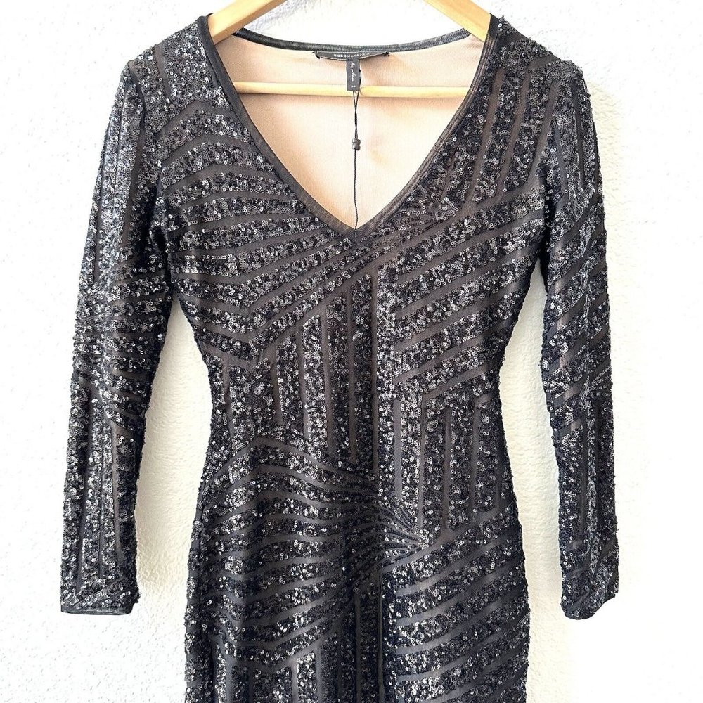 BCBG MaxAzria Morris Sequined Dress Size XS Black Cocktail - Picture 4 of 9